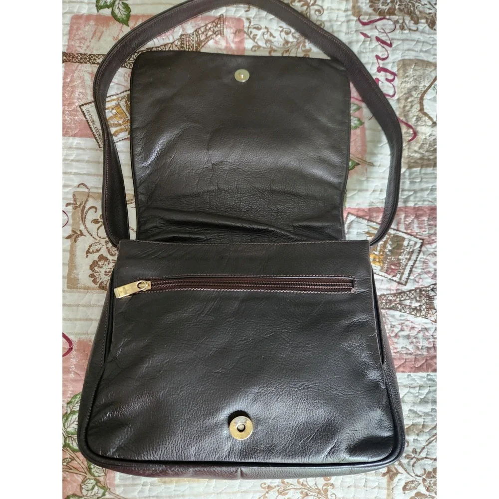 VINTAGE Women's Genuine Leather Handbag Shoulder Bag Brown Made in‎ ITALY